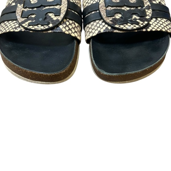 Tory Burch Leigh Anatomic slide snake print sandals sz 10 logo embossed leather - Picture 3 of 7